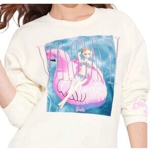 Barbie Vacay Mode 2X Off-White Logo Sweatshirt Pink Flamingo Float Pool